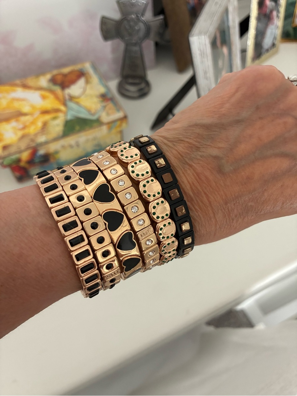 Stackable Rose Gold and Black Women's Bracelet Set